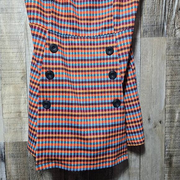 Fishbowl Tangerine Blue Houndstooth Double Button Romper Mini Dress Jumper - Picture 3 of 6